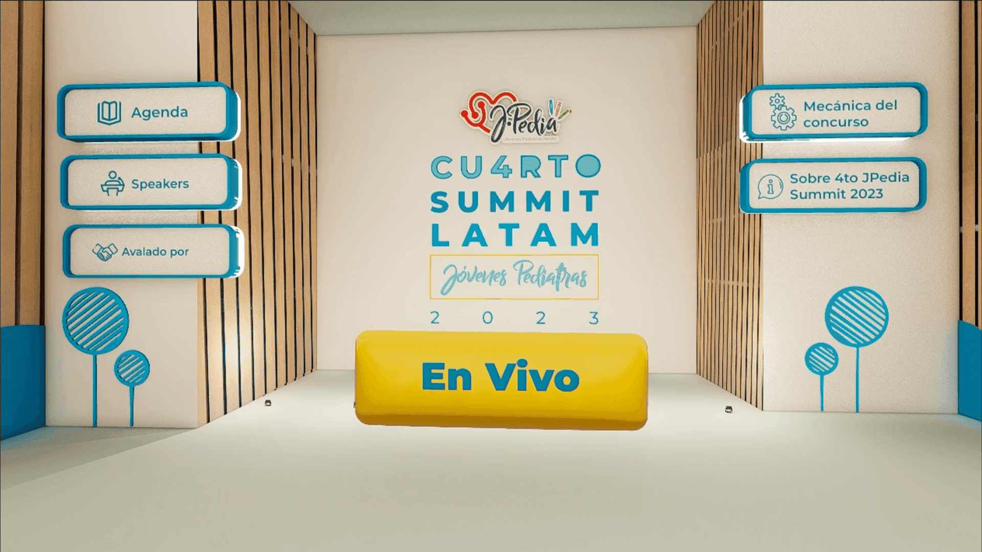 Rendered summit stage reading "Cu4rto Summit LATAM, Jóvenes Pediatras"